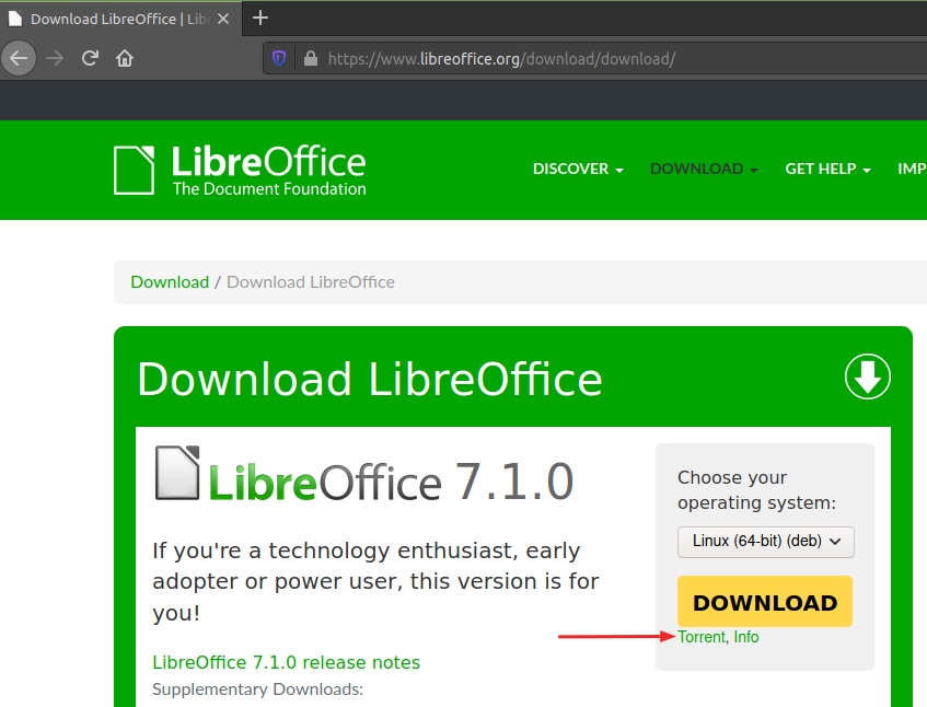 Looking for Torrent File in LibreOffice Download page